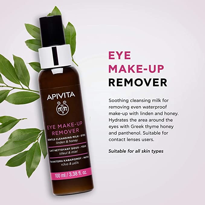 APIVITA Natural Eye Makeup Remover with Honey & Linden 3.38 fl oz | Eye Cleansing Milk for Sensitive Eyes and Contact Wearers